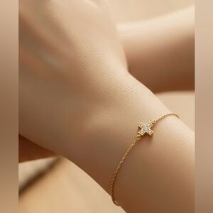 COPY - 14 k Yellow Gold Mini Cross Diamond Bracel…